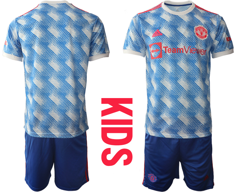 Youth 2021-2022 Club Manchester United away blue blank Soccer Jersey->youth soccer jersey->Youth Jersey